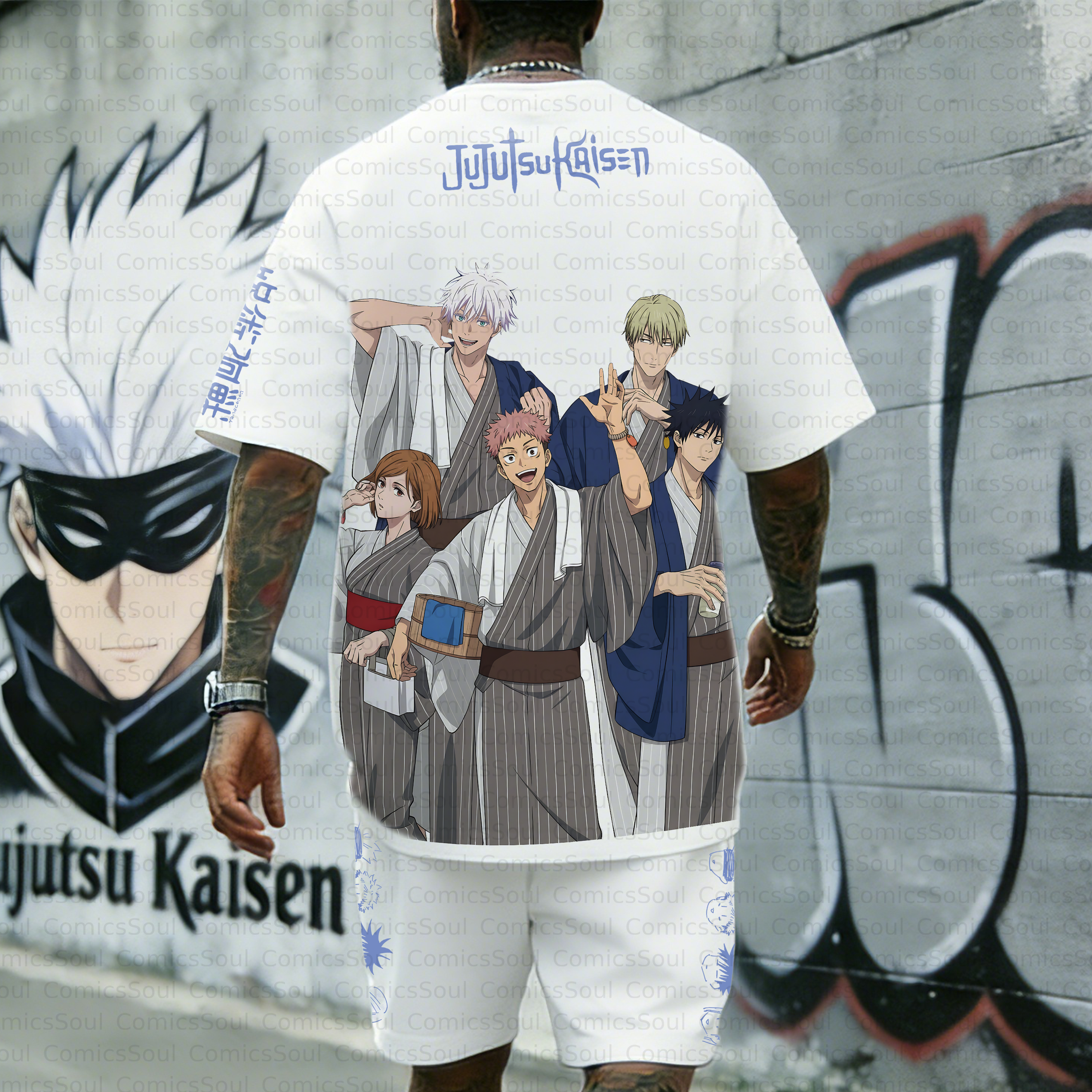 Unisex Anime Inspired Vintage T-shirt& Shorts 2 Pieces Set
