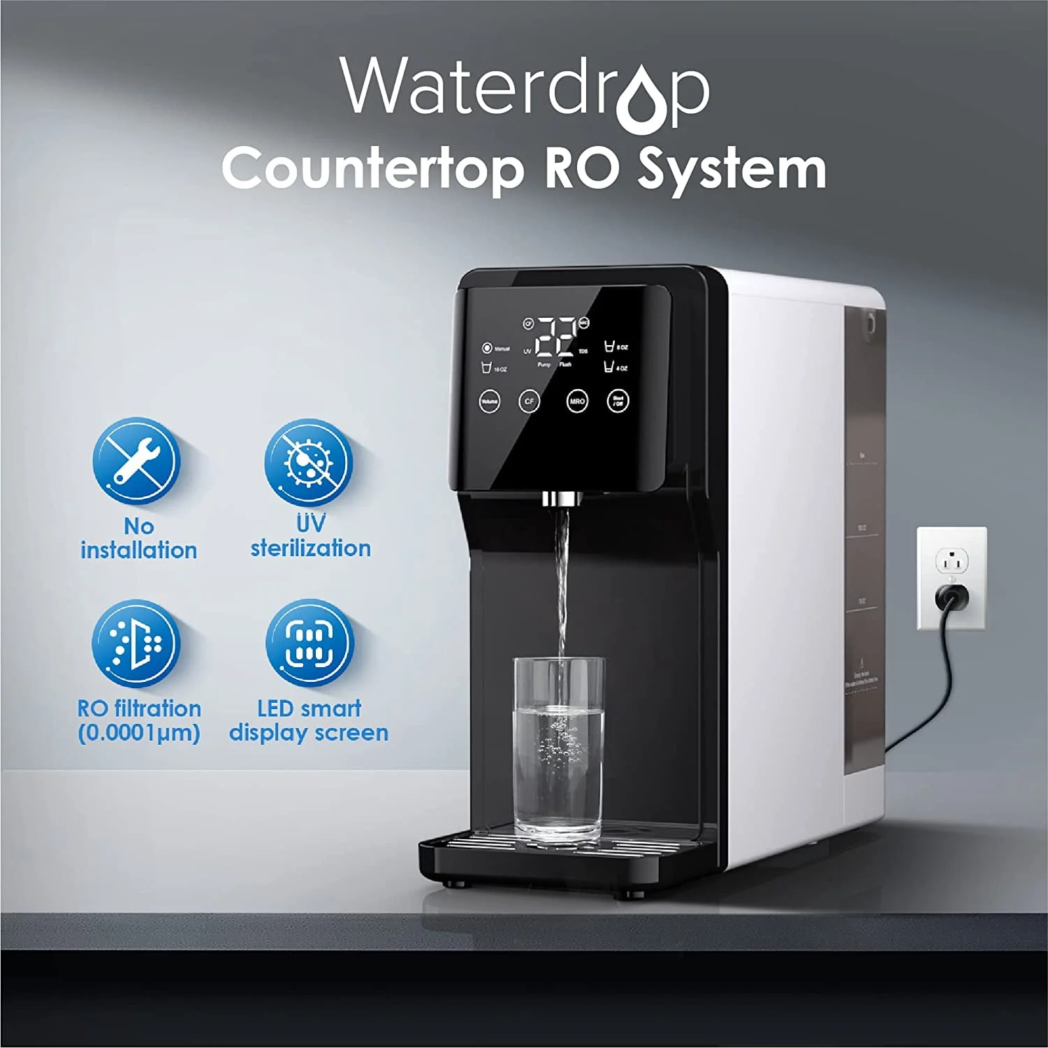 Waterdrop N1 Countertop Reverse Osmosis Water Filter System, TDS Reduction, Filter Life Reminder, Automatic Flushing, 3:1 Pure to Drain, UV Sterilization, No Installation Required - Image 5