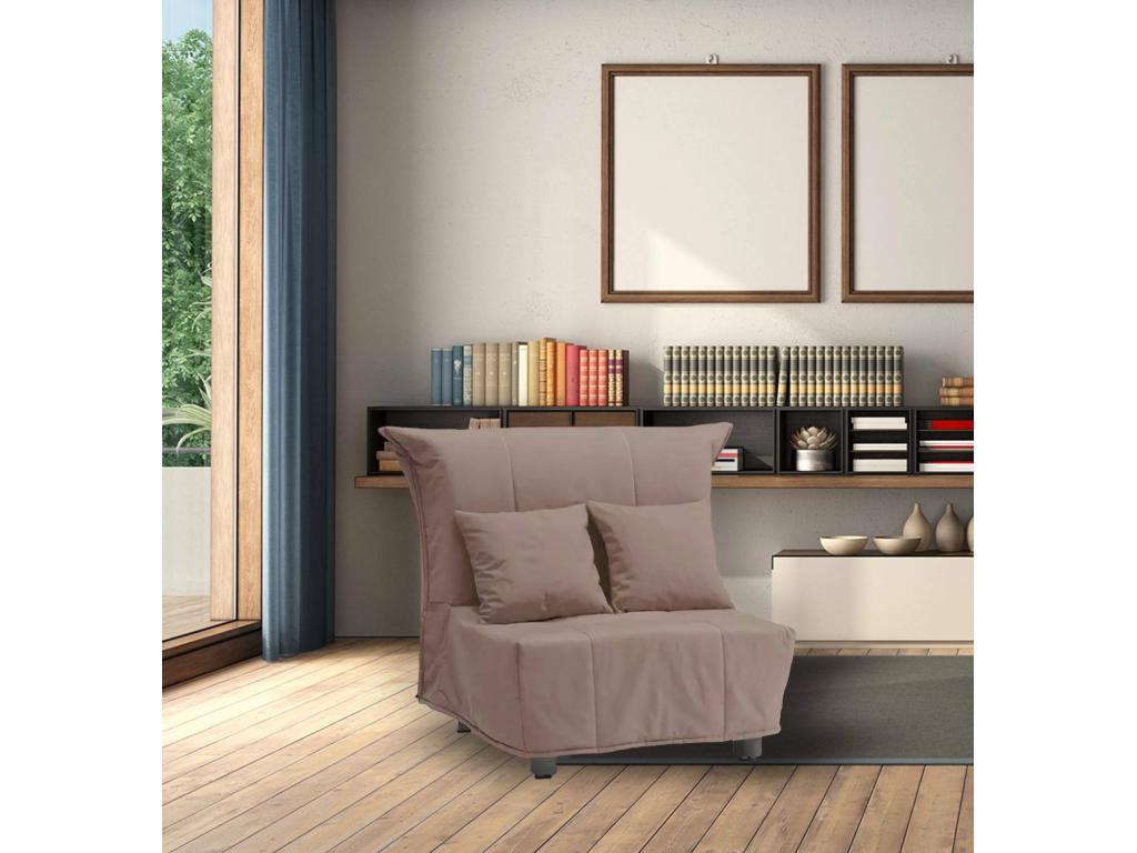 Alma Sofá Cama Sofá individual 100 Made in Italy Sillón de salón con apertura para carrito de Nidolux acolchada con cojines incluidos 85x90h85 cm Taupe