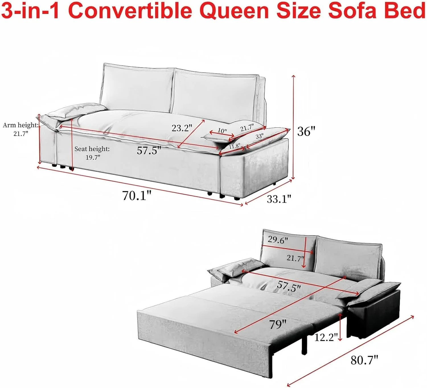 Tabaray 63.8" Futon Sofa Bed Queen Size, Pull Out Bed, 3-in-1 Convertible Sleeper Sofa with Side Pocket, Modern Plush Velvet Futon Couch for Living Room, Small Space, Apartment, Bedroom, Black - Image 31