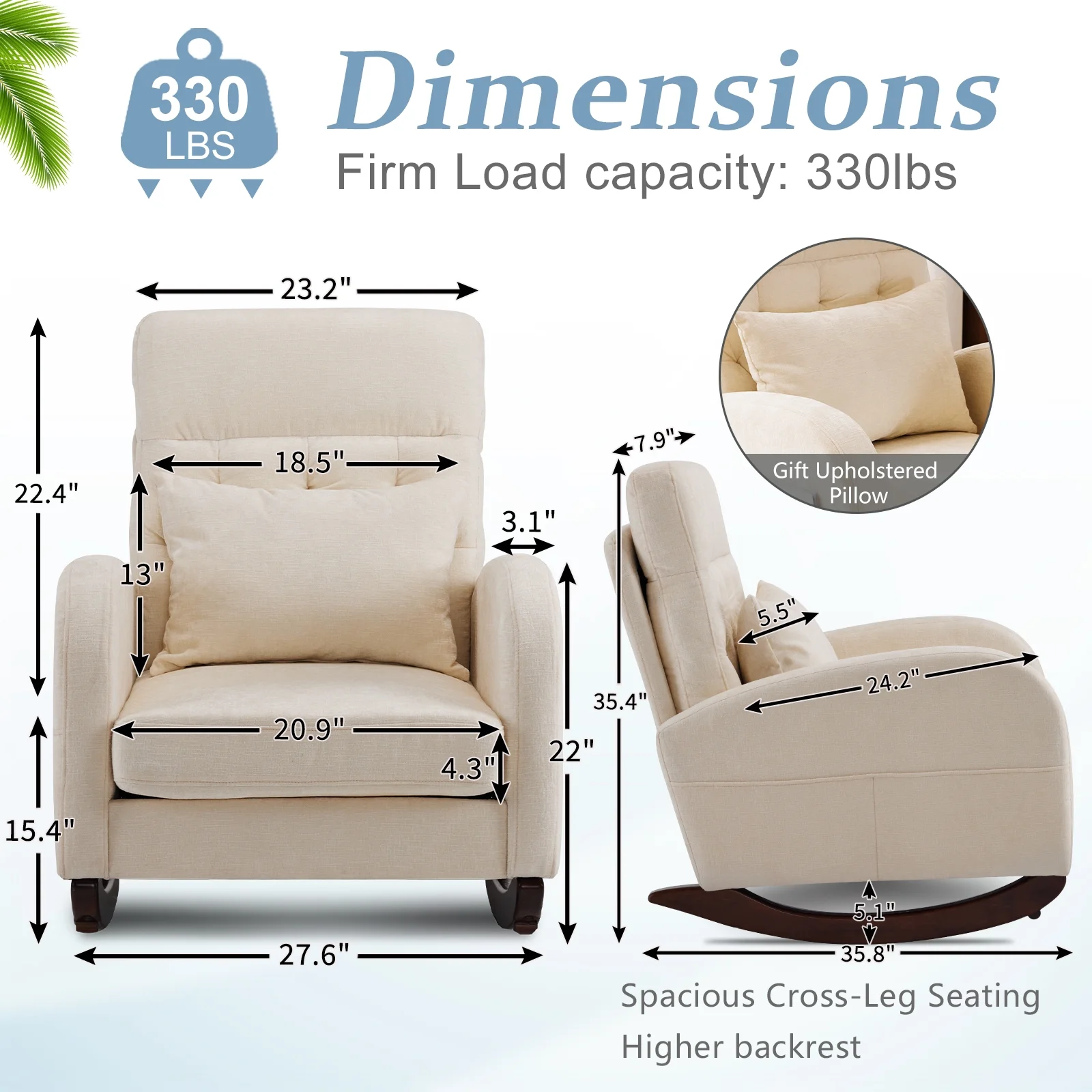 Ktaxon Rocking Accent Chair Glider Reading Chair Comfy Teddy Velvet Upholstered Single Sofa Rocker for Living Room, Nursery, Bedroom Beige - Image 25