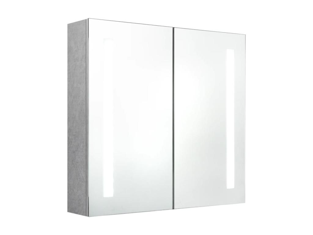 Armario de baño con espejo LED gris hormigón 62x14x60 cm