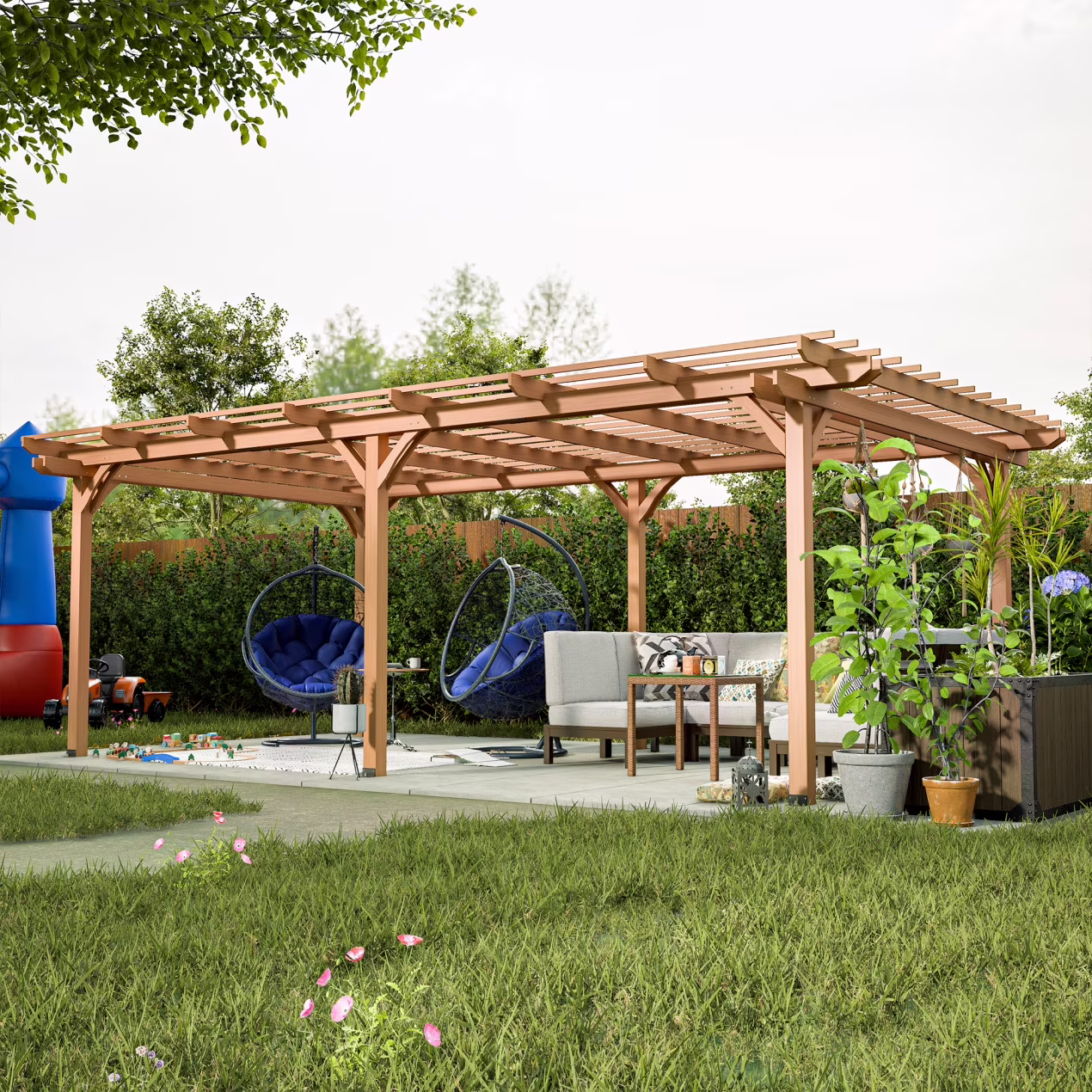12 x 10 FT Outdoor Pergola, Wooden Pergola Gazebo with Climbing Plant Support and Waterproof, for Patio Porch Garden Backyard, Brown - Image 3