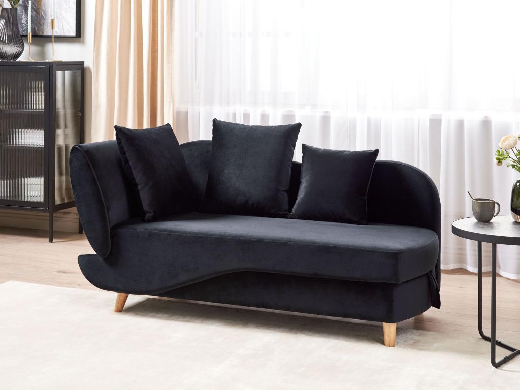 Chaise longue de terciopelo negro izquierdo con almacenaje MERI II
