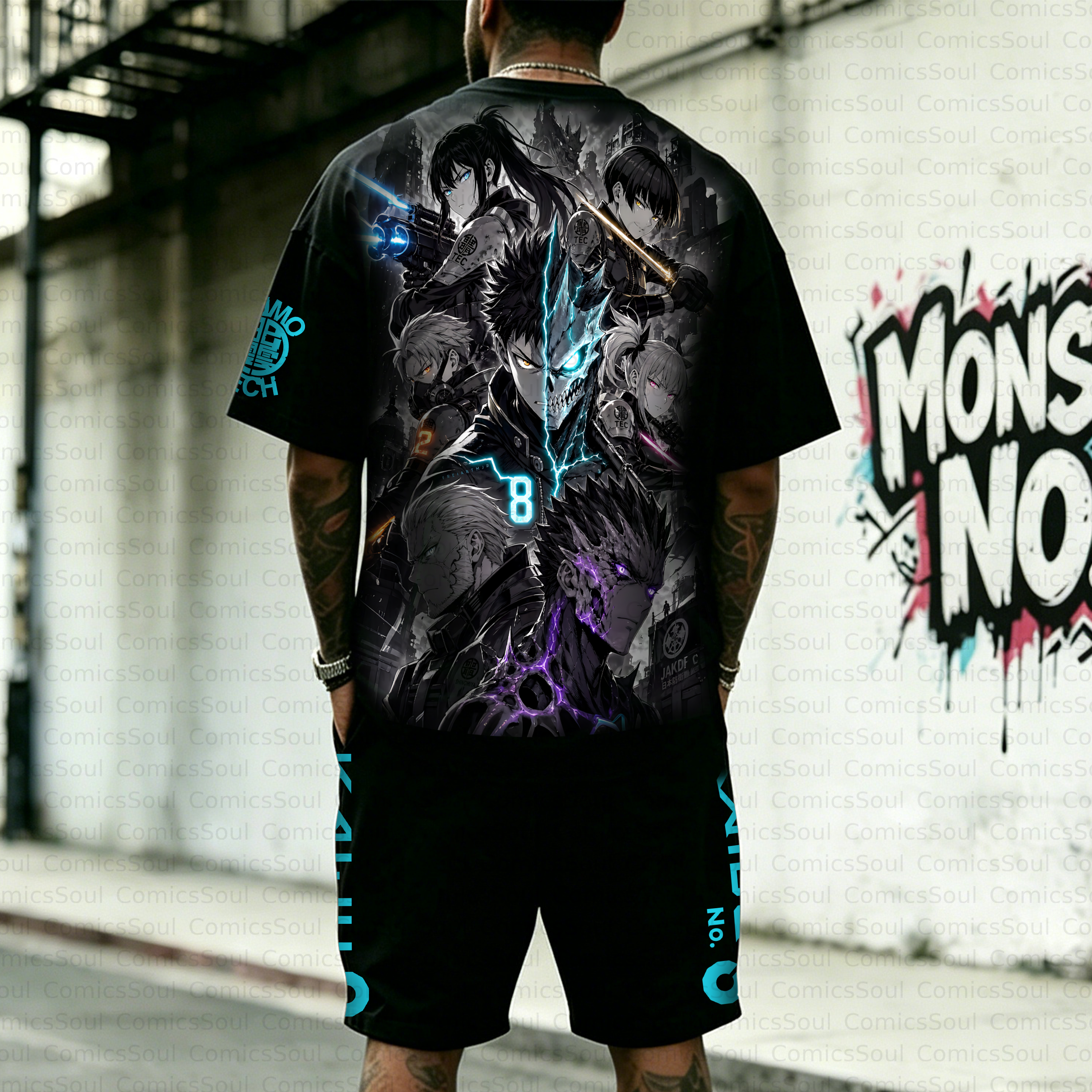 Unisex Anime Inspired Vintage T-shirt& Shorts 2 Pieces Set