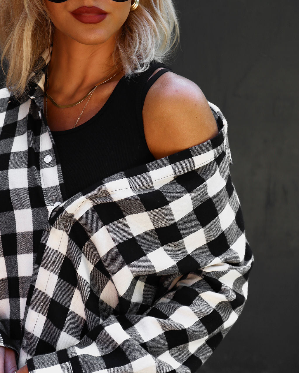 Check Yourself Plaid Off The Shoulder Tunic Dress - Se7enfashion
