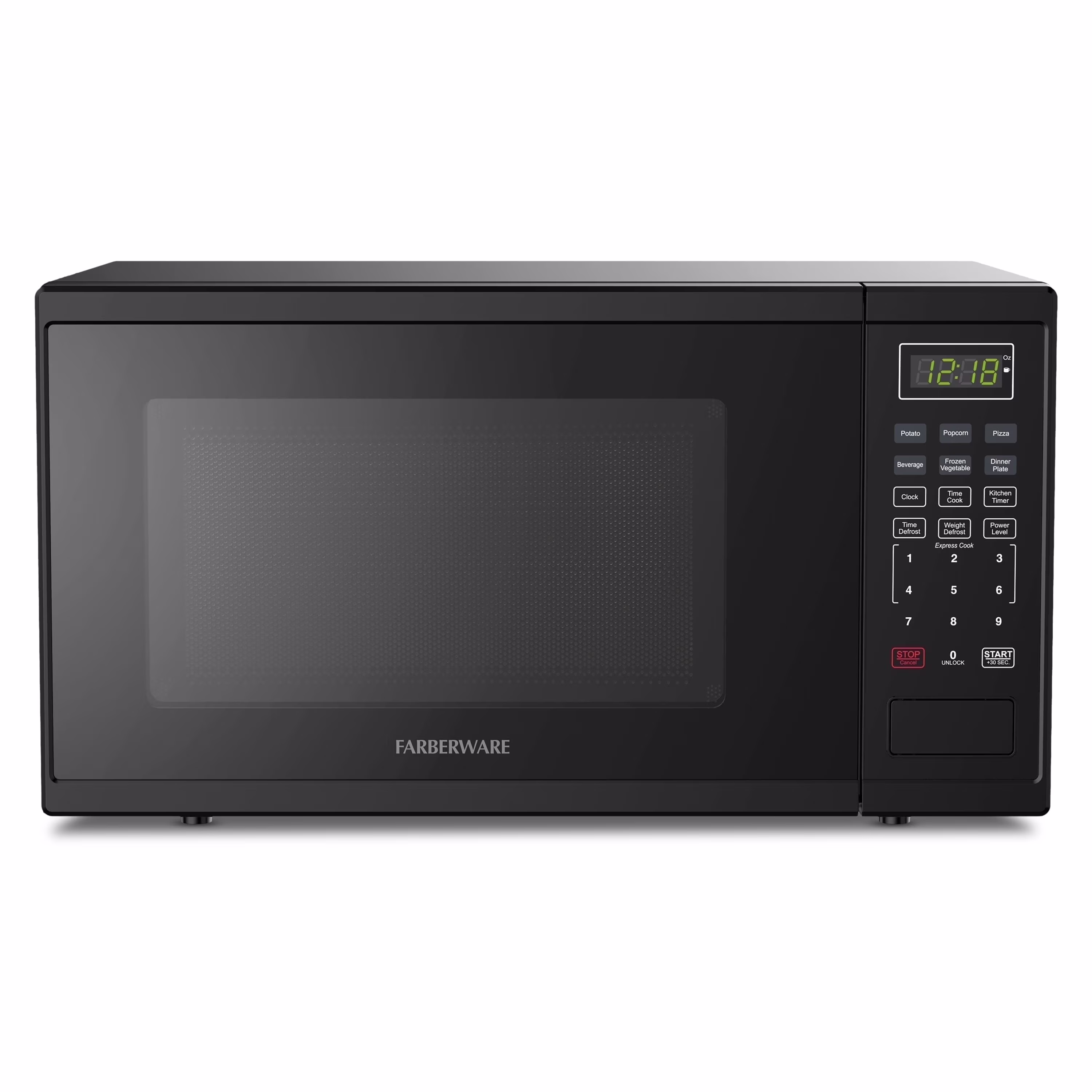 Farberware FMGZ09BKA 0.9 Cu. Ft. Microwave Oven, 900W, Digital Control, LED Display, 6 Cooking Presets, Black
