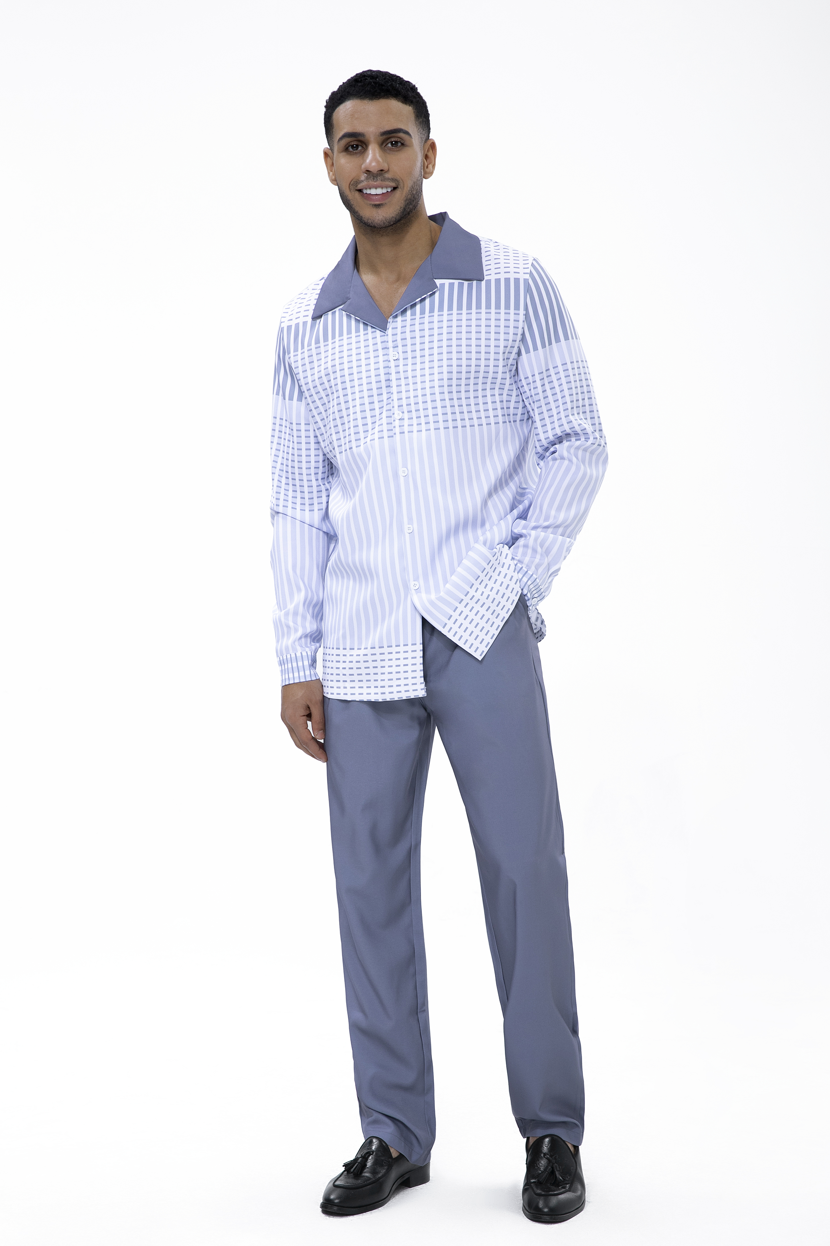 Suitmens Grey Gradient Long Sleeve Trousers Two-Piece Walking Set