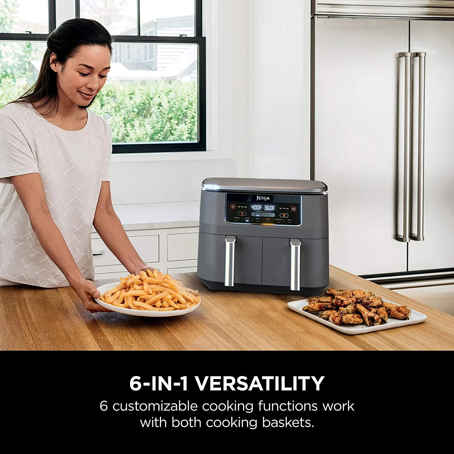 Restored Ninja DZ201 Foodi 6-in-1 2-Basket Air Fryer with DualZone Technology, 8-Quart Capacity, and a Dark Grey Stainless Finish (Refurbished) - Image 6