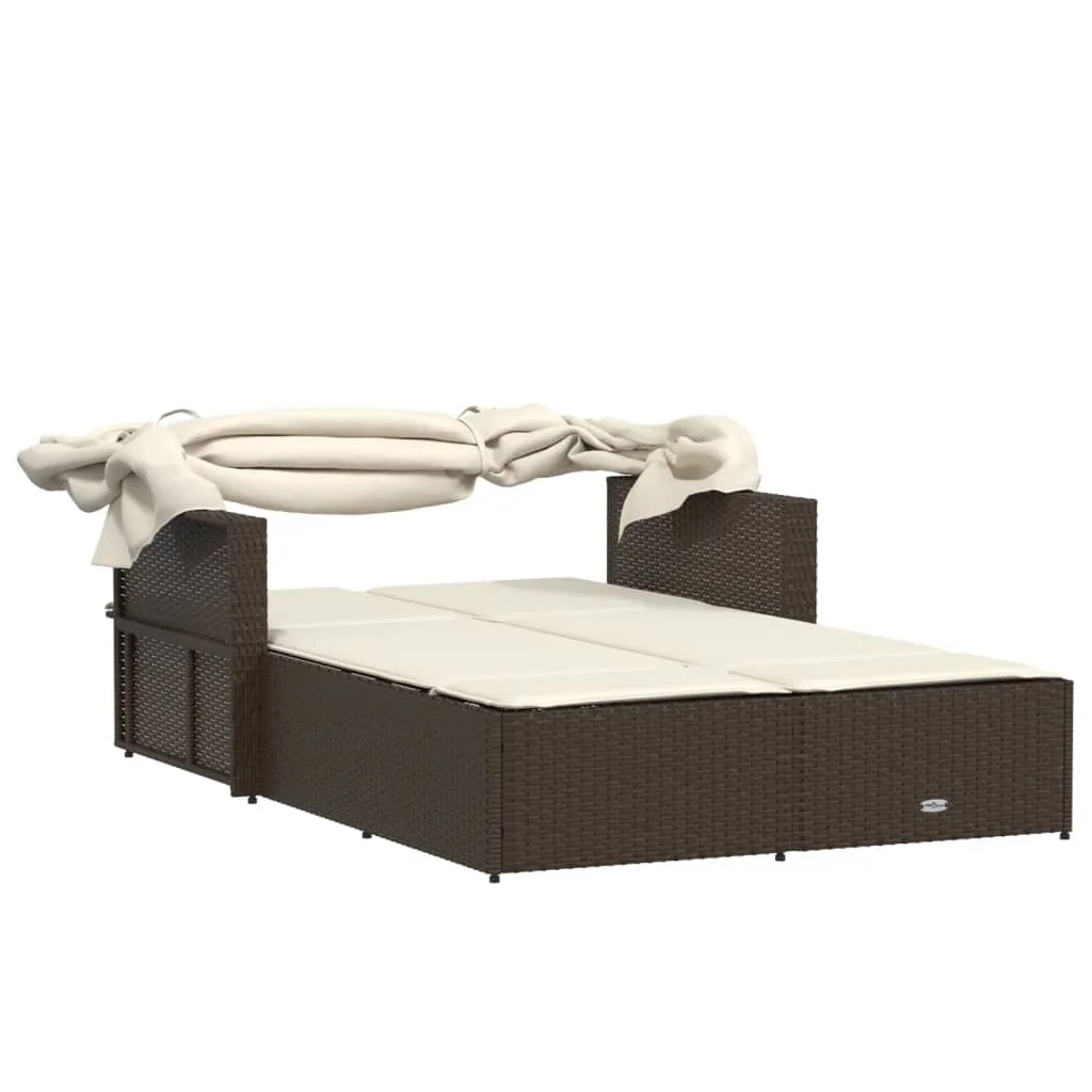 vidaXL Powder Coated Steel Removable Canopy and Cushions Double Sun Lounger, Beige - Image 39