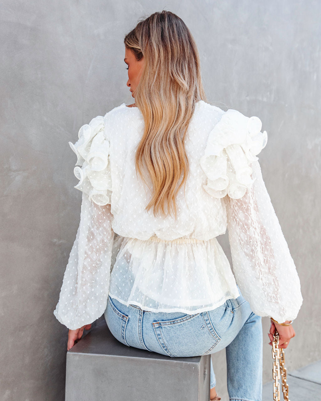 Victoria Anne Ruffle Peplum Top - Cream - FINAL SALE - Se7enfashion