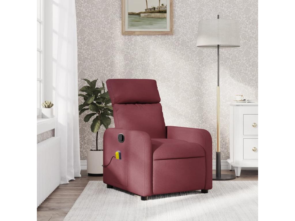 Sillón de masaje reclinable de tela color vino tinto