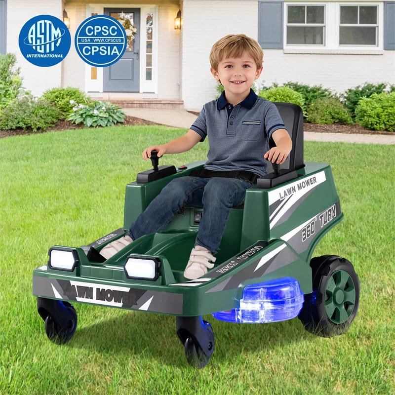 Eletriclife 12V Kids Ride-On Lawn Mower with 360° Twist & Turn, Dual Control Sticks, LED Lights for Toddlers Aged 3-8