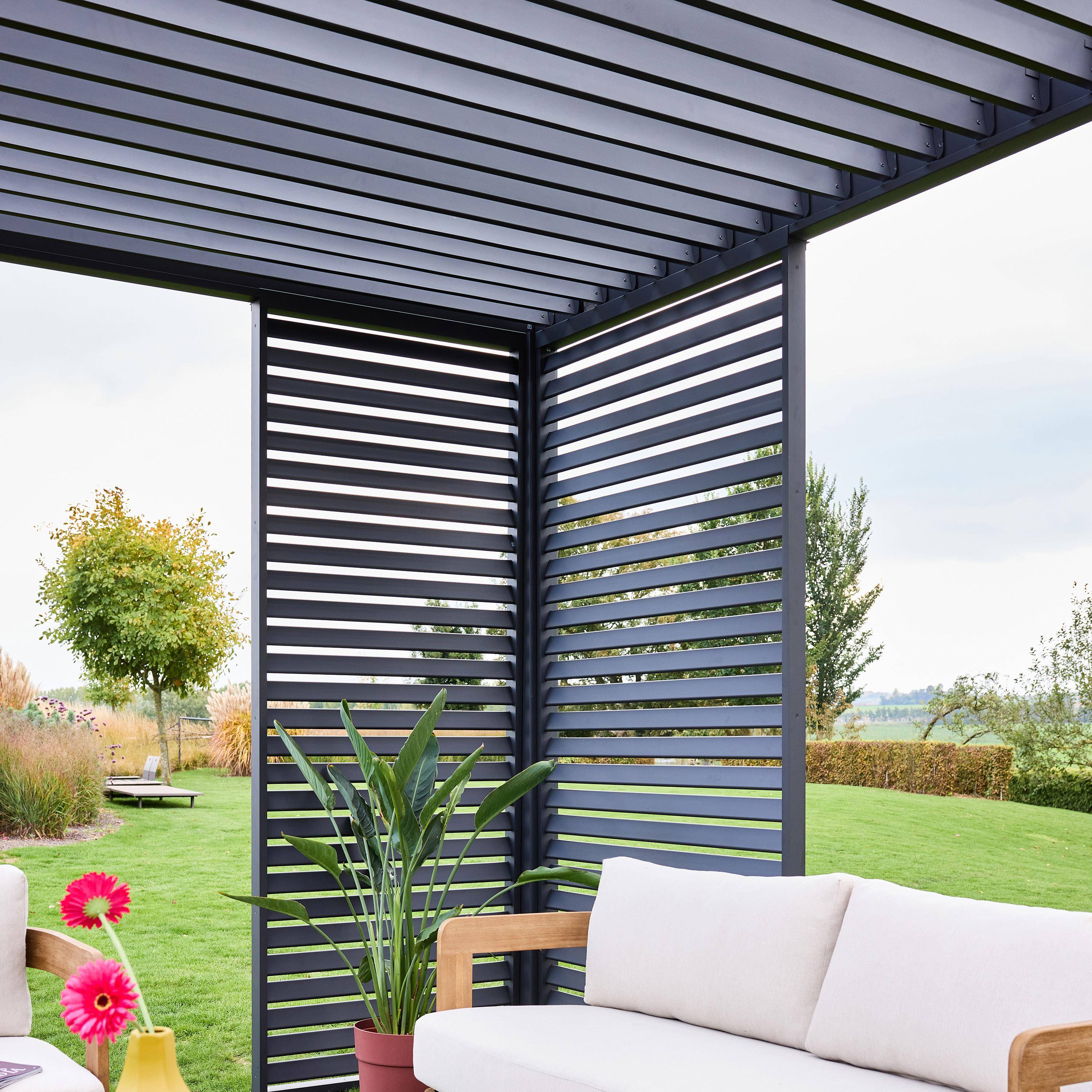 Triomphe 3x4m + accesorios - Pérgola bioclimática de aluminio 3x4m + 1 persiana 1m+ 1 persiana 1.3m