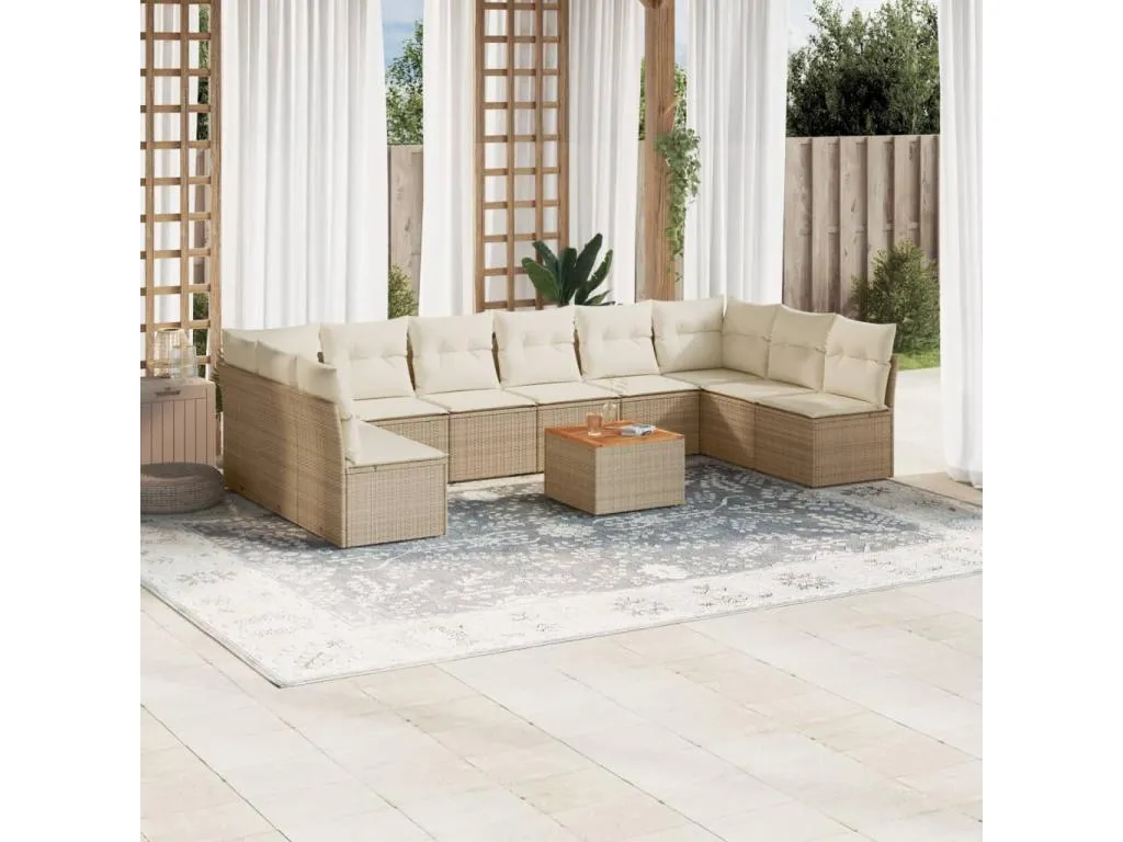 Lluesmamuebles Set de sofás de jardín 11pzas con cojines ratán sintético beige