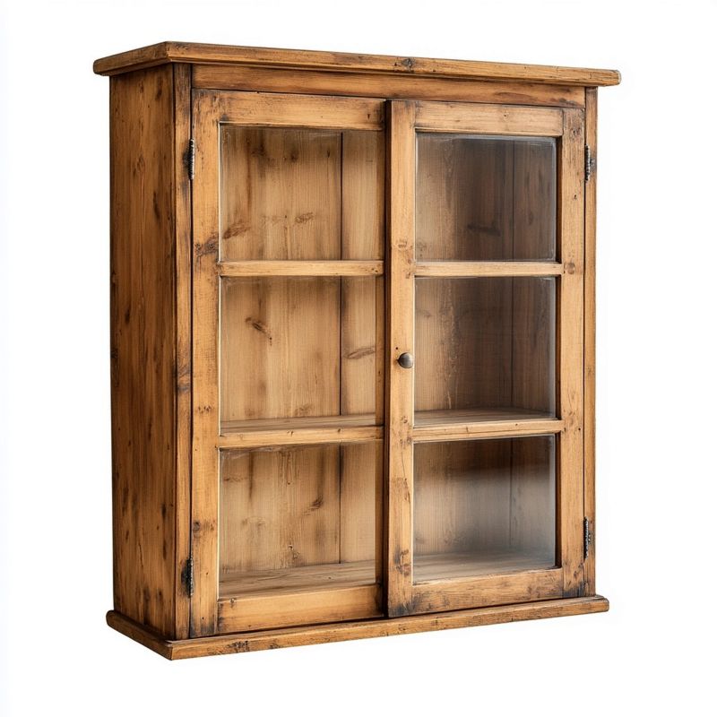 Armario de Pared de Madera Natural con Puertas de Cristal para Cocina/Salón 80x100cm