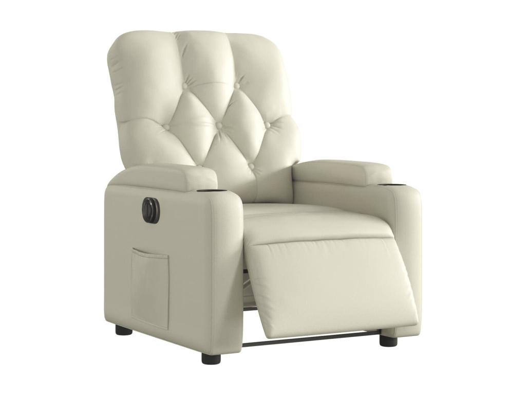 Sillón reclinable eléctrico de cuero sintético crema