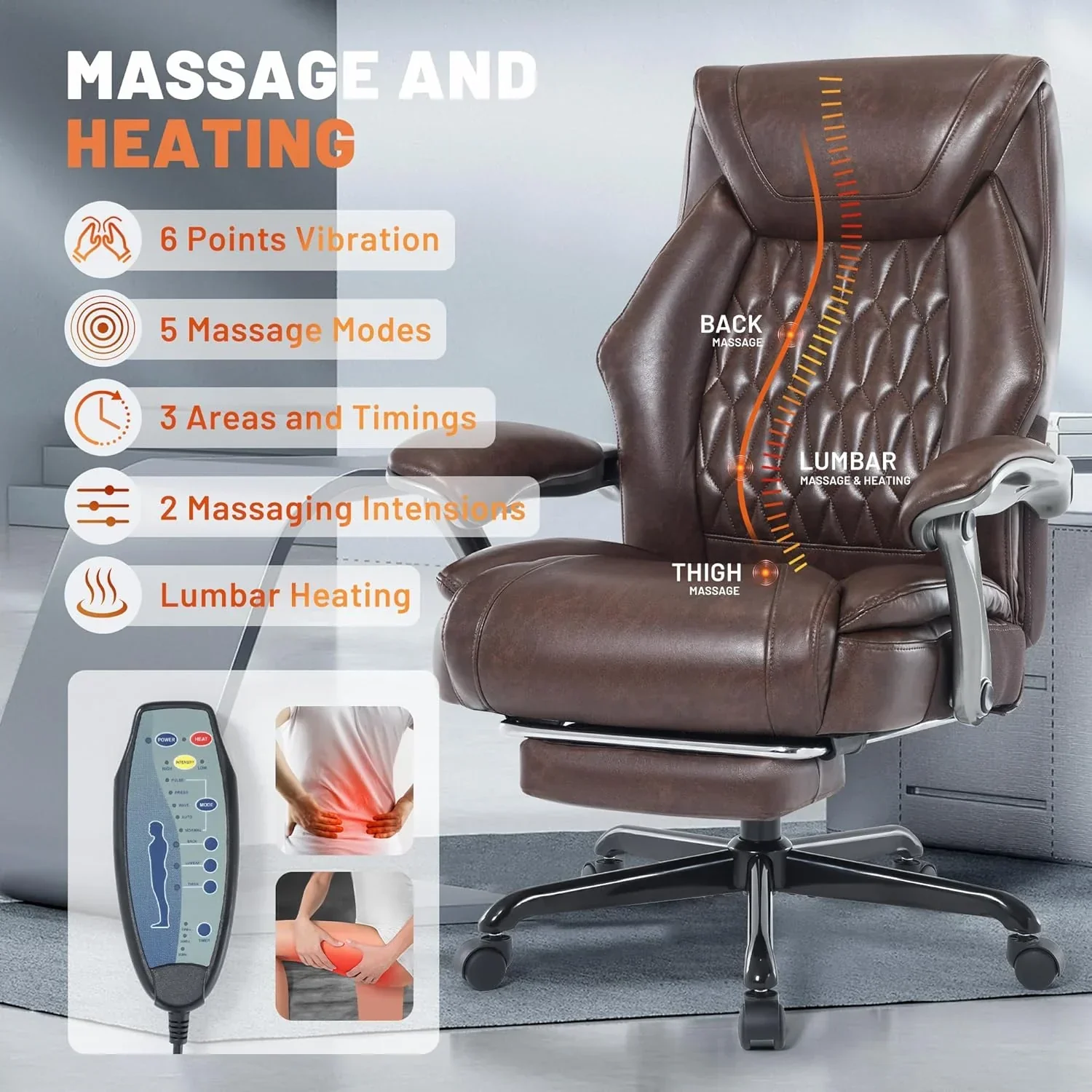 Massage Office Chair with Heating and Footrest Ergonomic Executive Reclining Office Chair