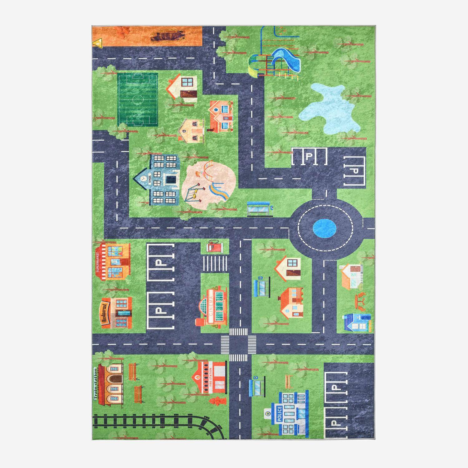 Viny - Alfombra interior infantil color blanco e impreso mini ciudad
