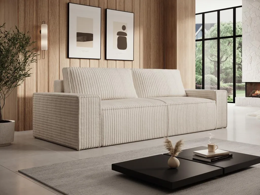 Sofá cama de 4 plazas convertible de pana color beige Hogarve utav04700