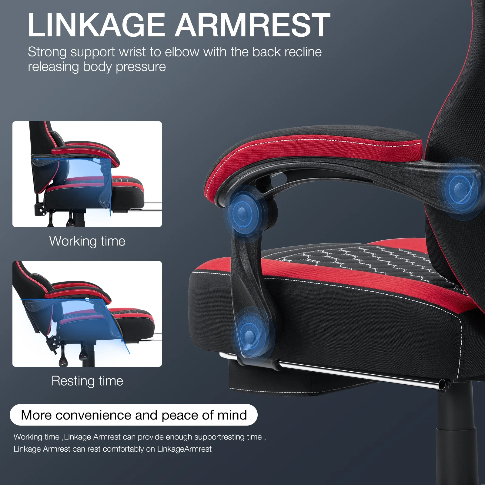 Hoffree Gaming Chair with Massage Fabric Office Chair with footrest for Adults, Ergonomic Gamer Chair with Headrest and Lumbar Support for Office Gaming, 440 LBS - Image 41