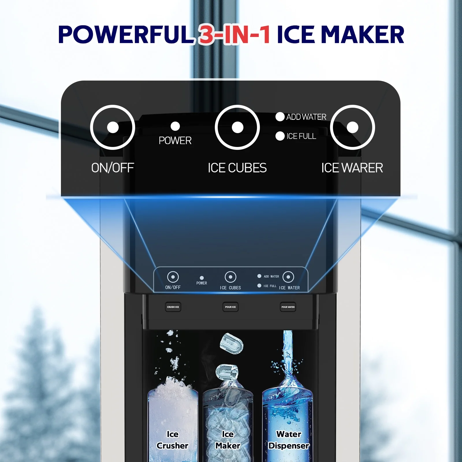 Advwin 3 in 1 Water Dispenser with Ice Maker Countertop, Bullet Ice, Crushed Ice, Water Cooler, 44Lbs/24H, 12 Ice Cube/6Min, Self-cleaning, 4Lbs Ice Storage, Home, Kitchen, Party, RV - Image 4