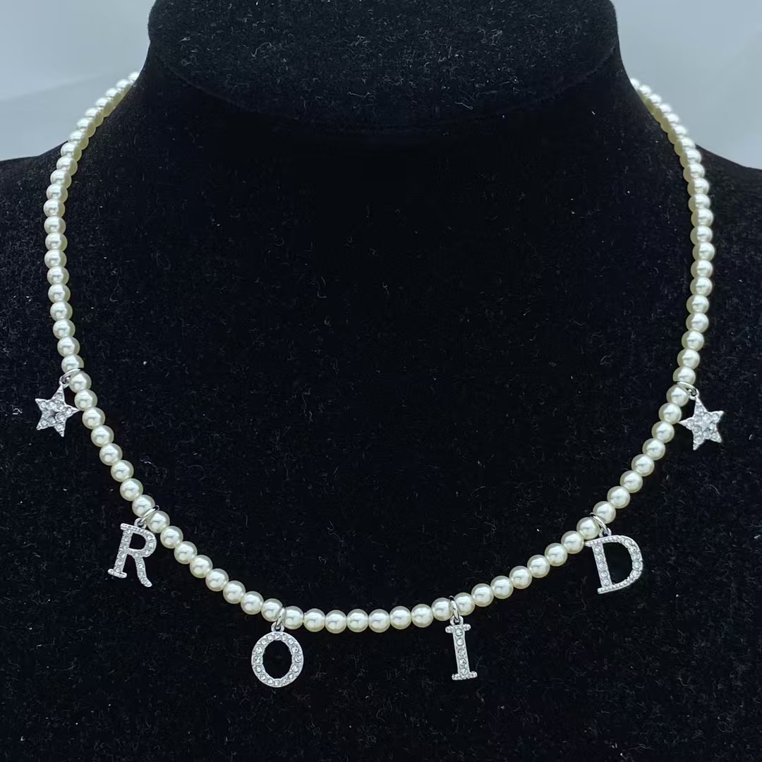 Dior Letters Star Charms Pearl Necklace - Original Replica Club