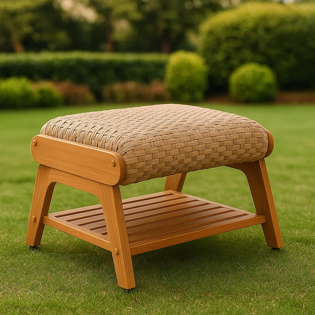 Taburete de exterior,color madera clara,madera de teca,terraza o jardín,59x35x36 cm