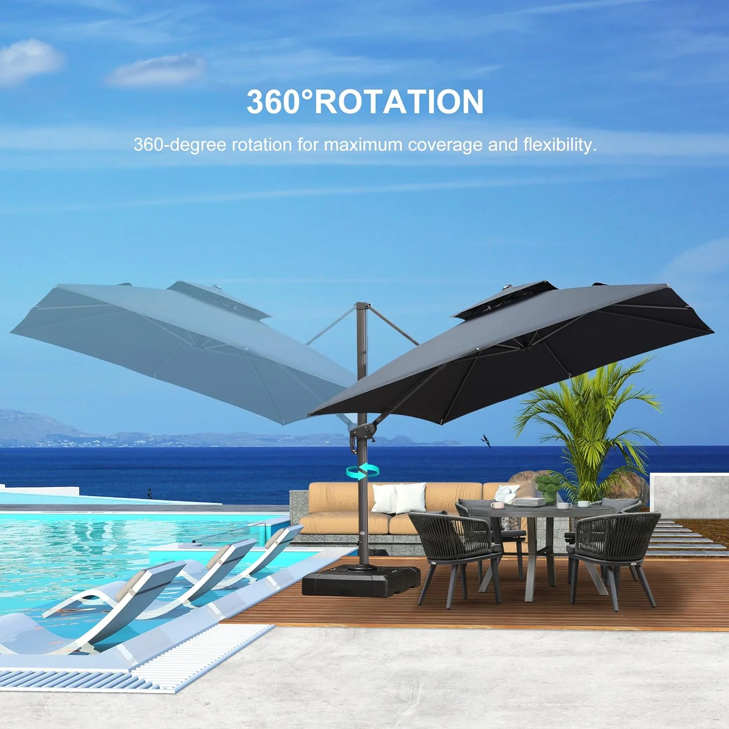 PURPLE LEAF Outdoor Cantilever Umbrella 10' X 13' Rectangle Umbrella Large Patio Umbrella Windproof Heavy Duty Hanging Offset Umbrella for Garden Outdoor Pool, Dark Grey - Image 13