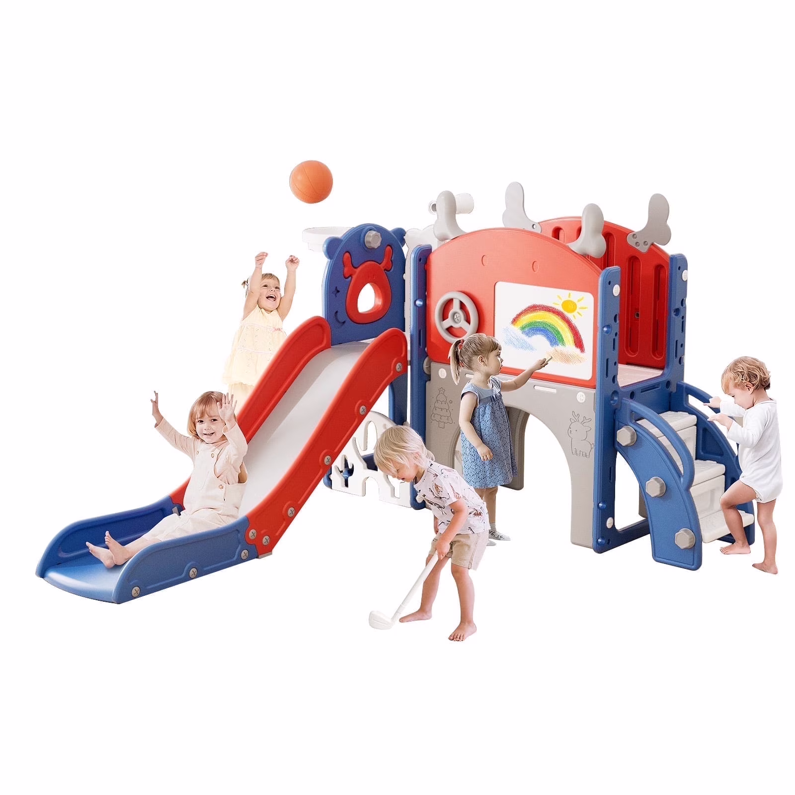Korimefa 11-in-1 Toddler Slide Set with Golf, Basketball Hoop, Kids Slide for Toddlers Age 1-4, Climber Slip and Slides, Baby Outdoor Toys - Image 9