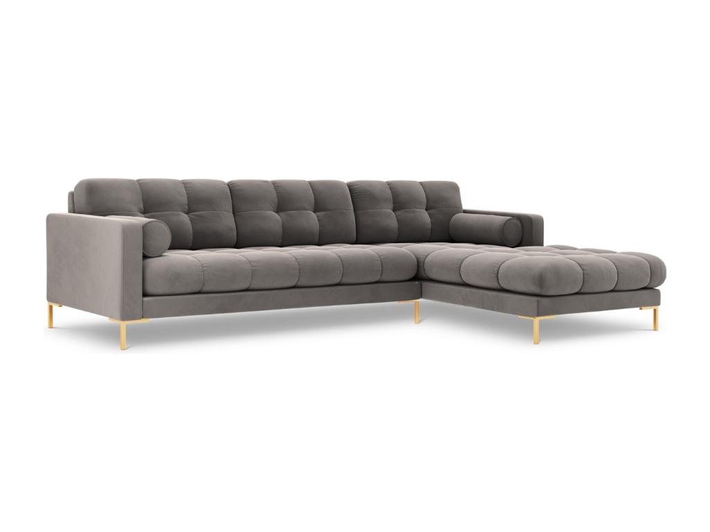Laocacasas - Sofá esquinero derecho "Bali" 5 plazas de terciopelo gris claro - 293x185x75cm