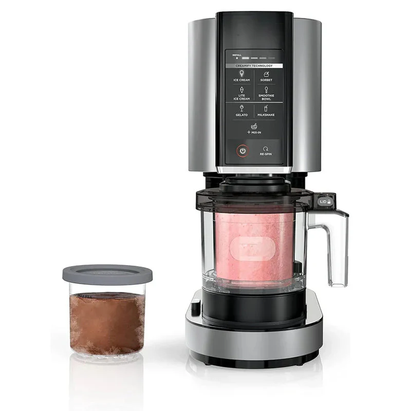NC301 CREAMi Ice Cream Maker, for Gelato, Mix-ins, Milkshakes, Sorbet, Smoothie Bowls & More, 7 One-Touch Programs, with (2) Pint Containers & Lids, Compact Size, Perfect for Kids, Silver