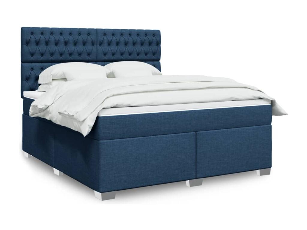 Cama box spring con colchón tela azul 180x200 cm