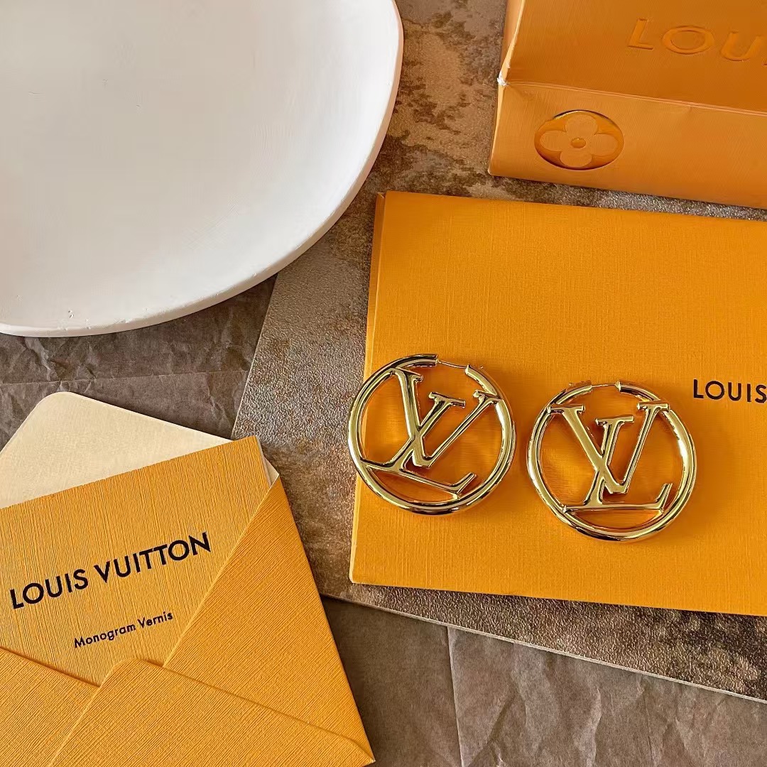 Louis Vuitton Large Hollow Round LV Letter Earrings - Original Replica Club
