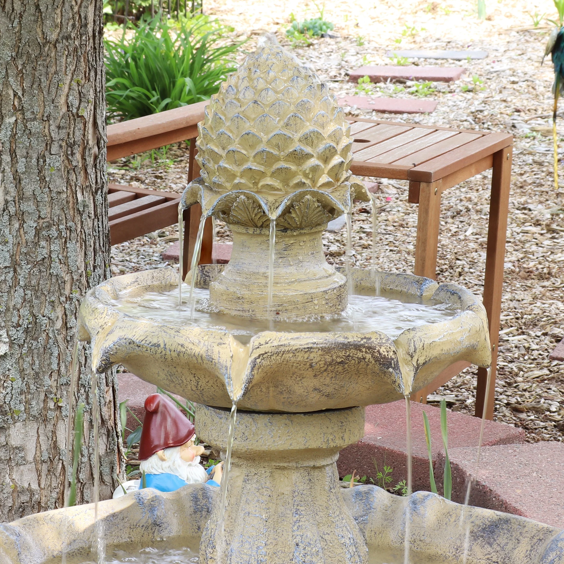 Sunnydaze 45" 2-Tier Arcade Solar Outdoor Water Fountain with LED - Earth - Image 7