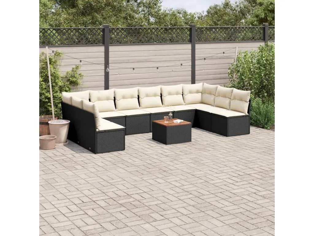 Set de sofás de jardín 11 pzas y cojines ratán sintético negro uatt43510