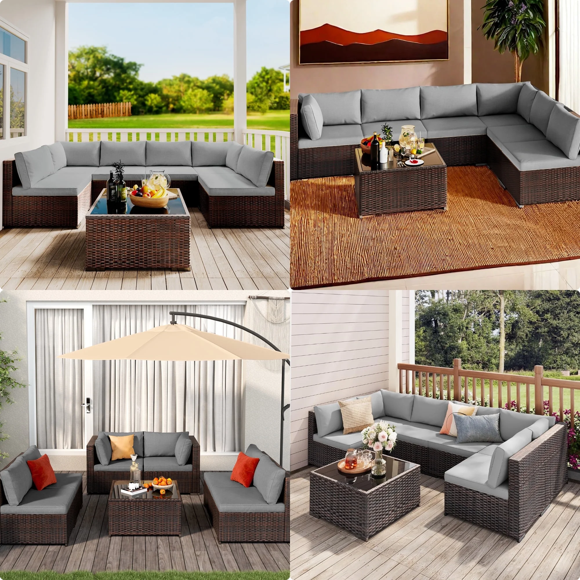 Patio Furniture Set Clearance Lofka Outdoor Sectional Furniture Sofa Set with Tempered Glass Table for Backyard, Garden & Poolside, Gray Cushions - Image 6