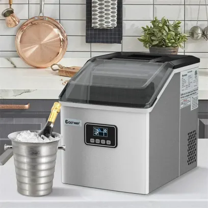48LBS/24H Stainless Steel Countertop Ice Maker Machine with Self-Clean Function LCD Display Ice Scoop Basket