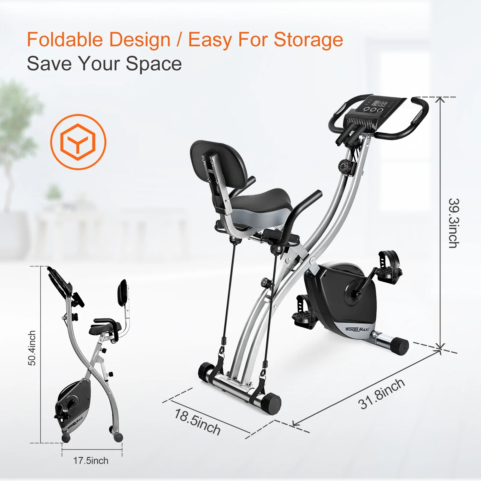 Wonder Maxi Foldable Exercise Bike for Home Magnetic Stationary Bike Indoor Cycling Upright Bicycle Indoor Cycle Recumbent Exercise Bike with Arm Resistance Bands - Image 5