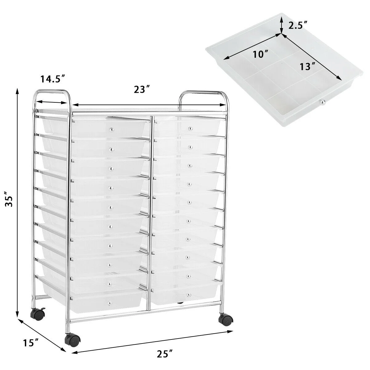 Costway 20 Drawer Rolling Storage Cart Tools Scrapbook Paper Office School Organizer Yellow - Image 40