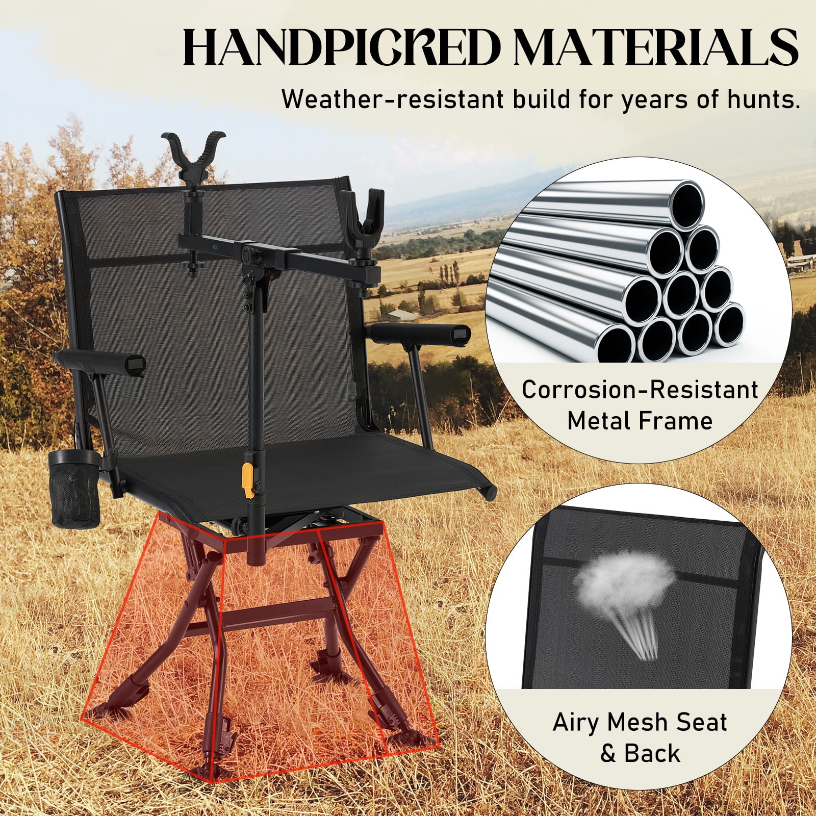 Danrelax 360- Silent Camo Hunting Blind Chair, Armrests, Side Pouch, Telescopic Legs - Image 39