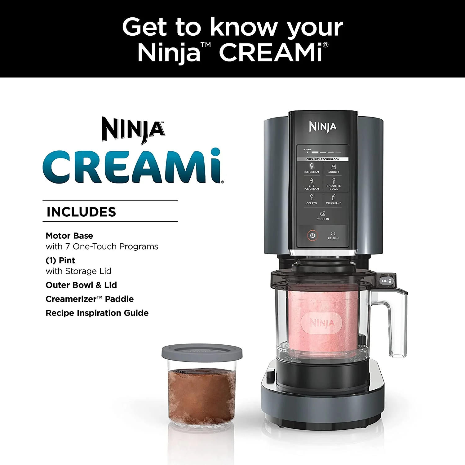 Ninja CREAMi, Ice Cream Maker, Ice Cream, Gelato, Sorbet,Milkshakes, Mix-ins, Smoothie Bowls & More, 7-in-1, Ice Cream Pints, Pint lid, Healthy Ice Cream, Compact, Perfect for Kids, Black, NC299AMZ - Image 6