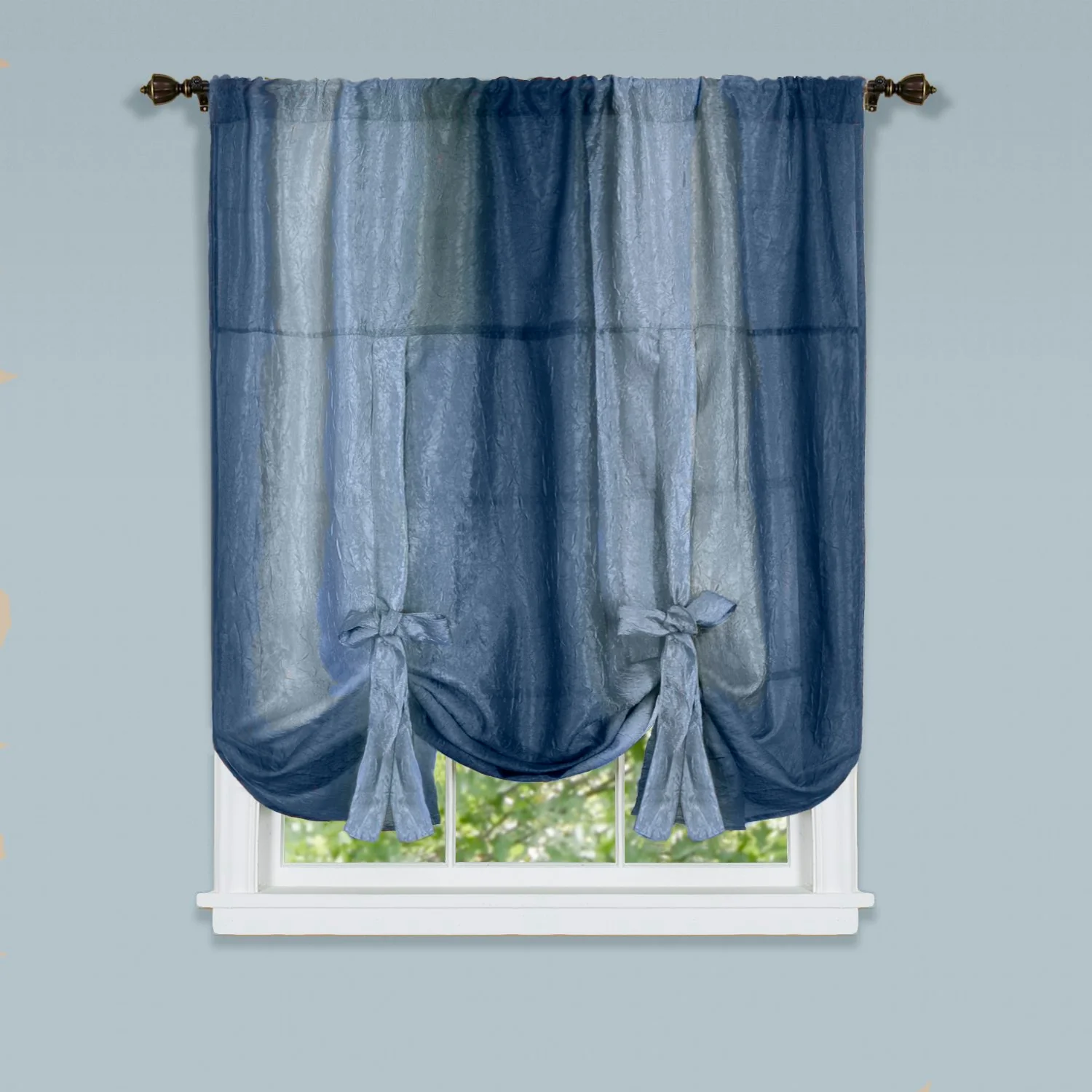 Designer Home Ombre Window Curtains, Modern Semi-Sheer Window Curtain Drape Shade Panels, Window Treatment for Livingroom, Bedroom and Kitchen, 50" x 63" Tie-Up Shade Blue - Image 4