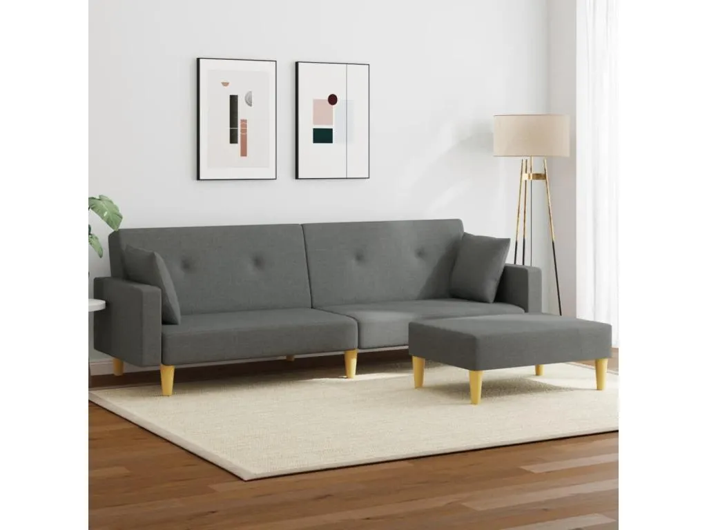 Sofá cama de 2 plazas con taburete tela gris oscuro 07116QVQR
