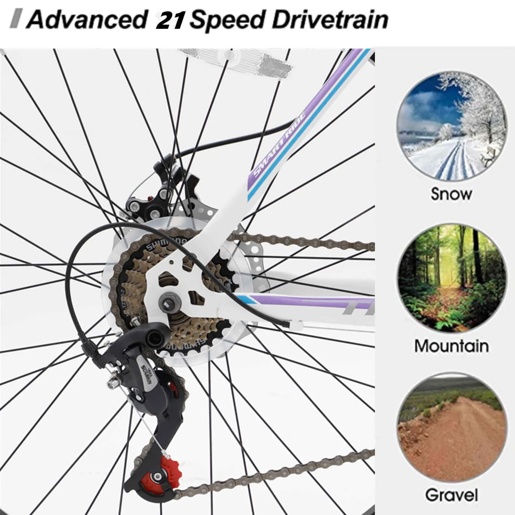 Dinling Hybrid Bike for Men and Women, Shimano 21-Speed, 26 Inch Mountain Bike Purple - Image 2