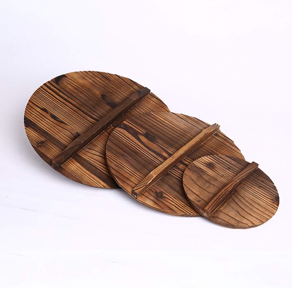 Natural Wooden Wok lid,Japanese Style Natural Wooden Pot Cover with Large Handle,14/15 Inch Iron Pot Cover,Anti-Hot Anti-Spillover Pan Lid,Wooden Pan Lid,Home Kitchen Supplies