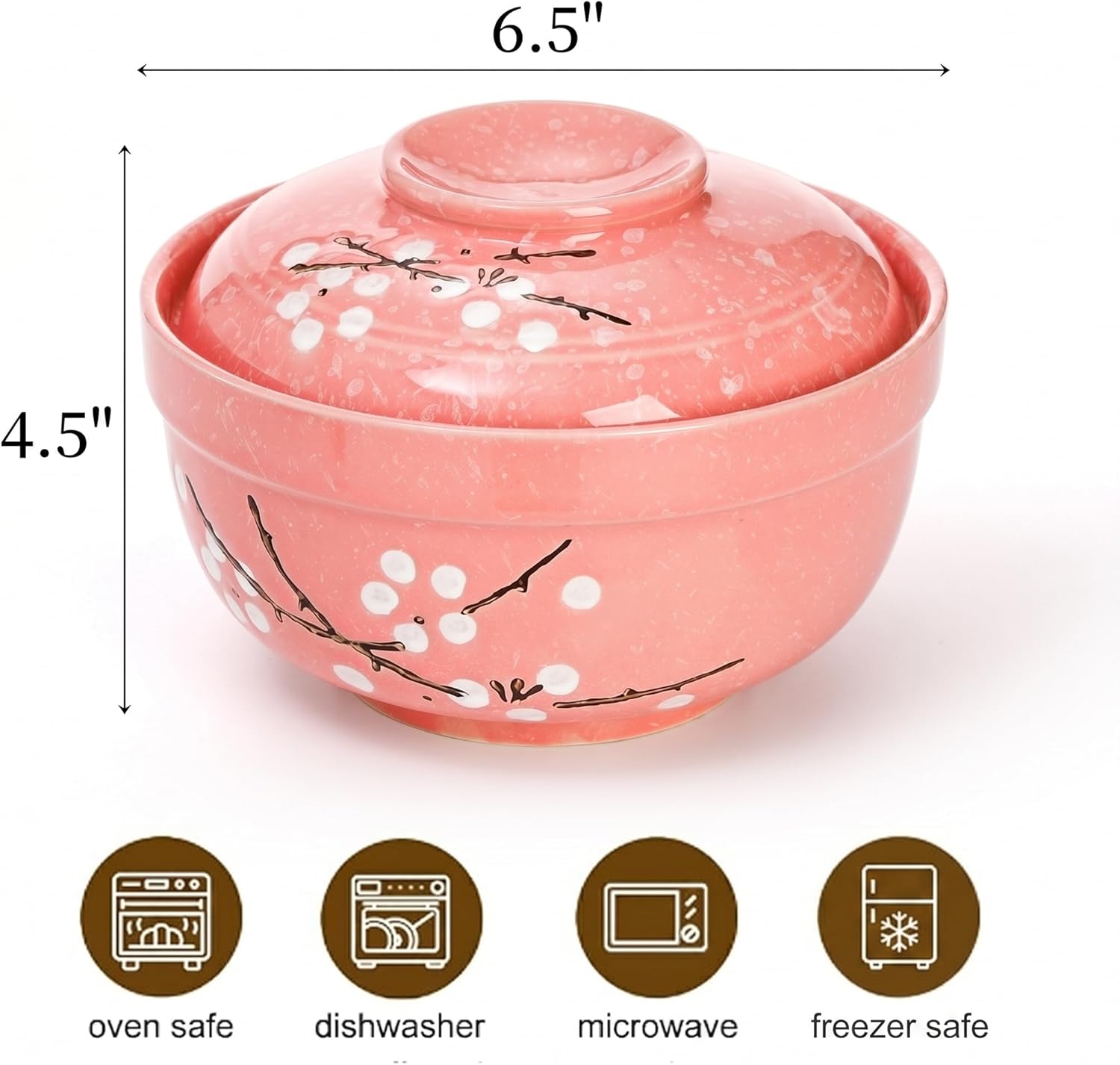 Goaste 2 Pack Ceramic Ramen Noodle Bowl, 27 OZ Big Ramen Bowl with Lid, Japanese Hand-Painted Ceramic Tableware, Durable Floral Soup Bowl for Noodles, Porridge, Rice, Dishwasher Safe(Pink, Cyan Blue)