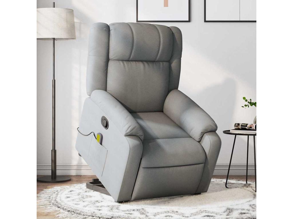 Sillón de masaje reclinable de pie de tela gris claro