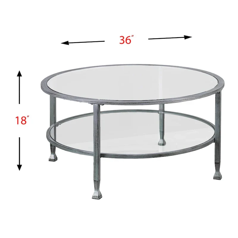 Glenn Distressed Silver Round Coffee Table with Glass Top and Shelf by SEI Furniture