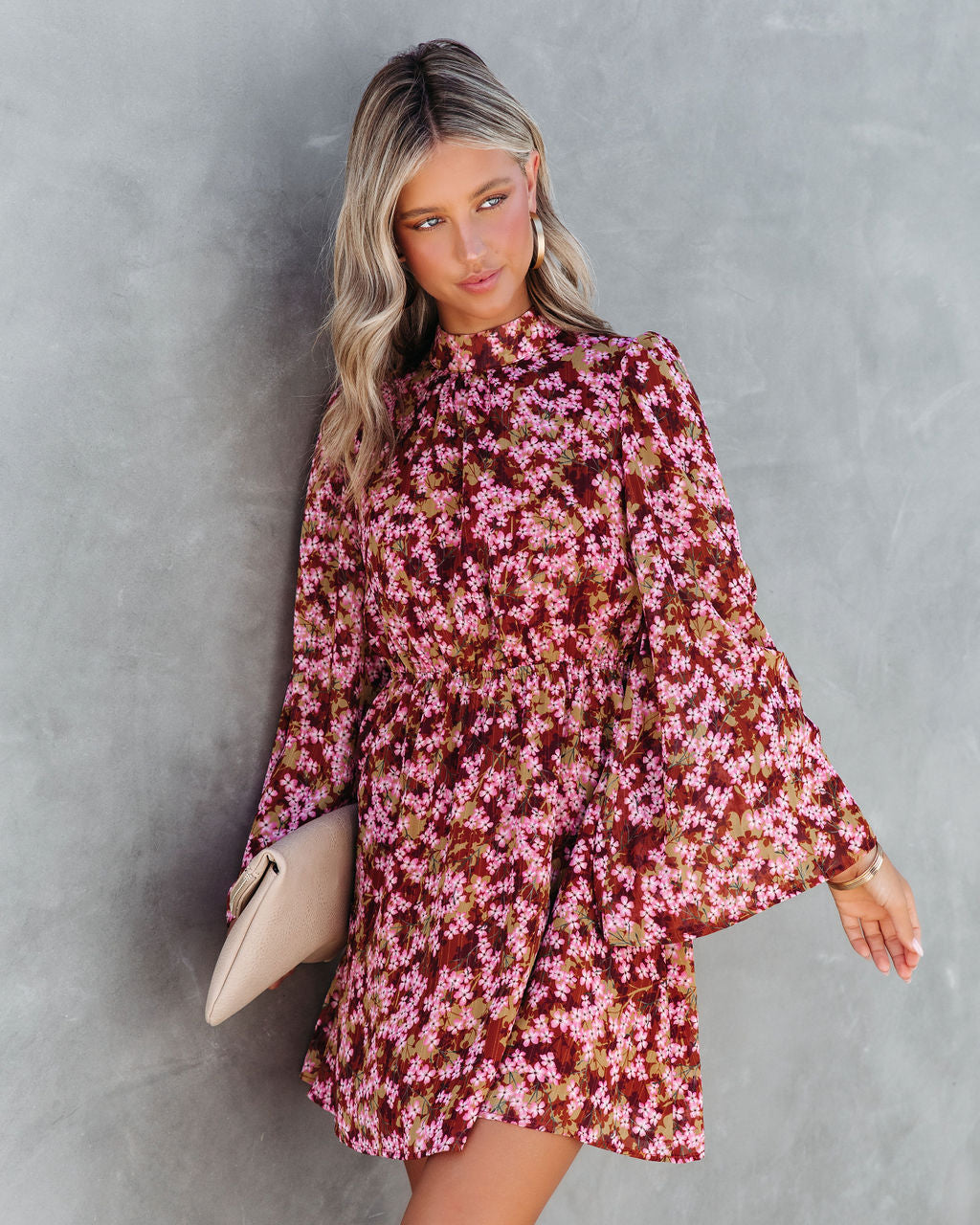 Serenity Floral Bell Sleeve Mini Dress - Se7enfashion